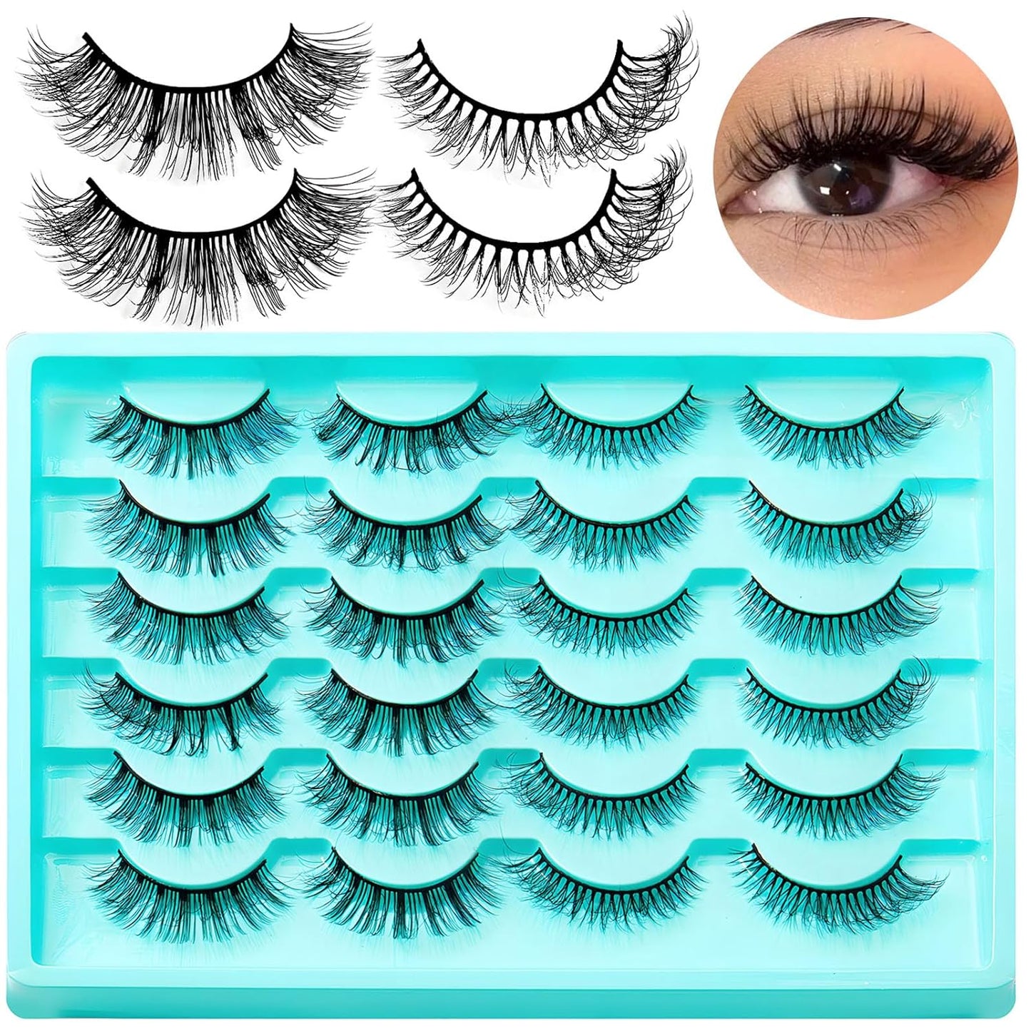 12 Pairs Faux Mink Lashes Wispy Lashes 6D Curly False Eyelashes Flully Eye Lash Extesnion Cat Eye Fake Lashes 2 Style Pack Natural Look Fake Eyelash with Tweezers for Women Girls