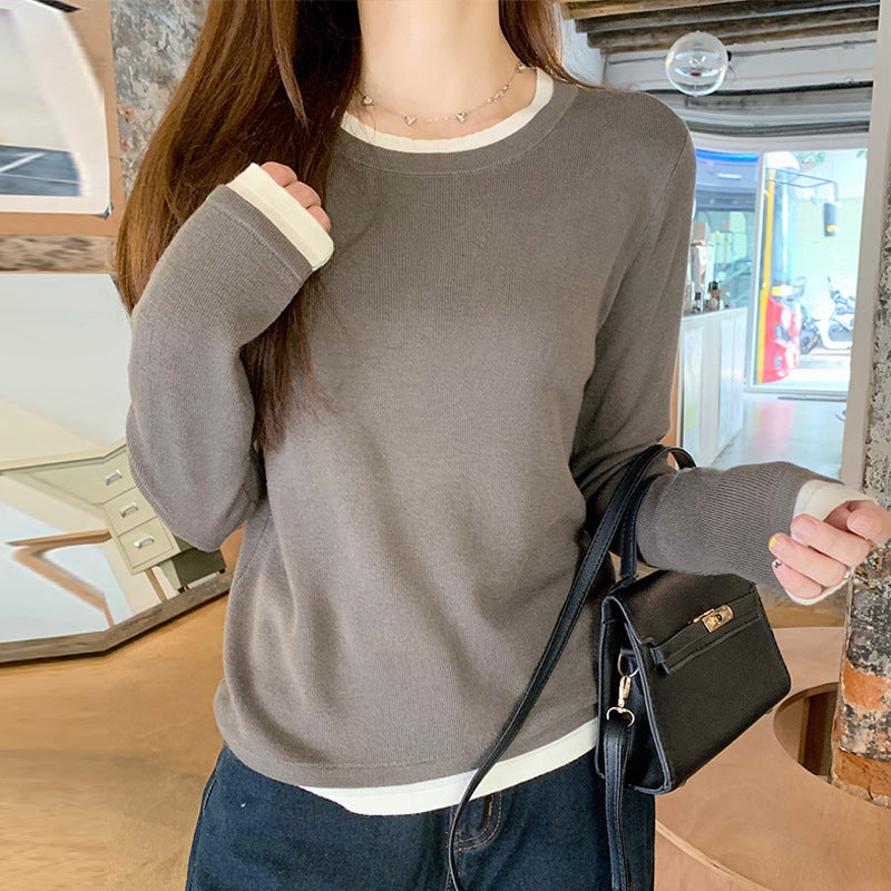 New Fake Two-piece Brushed Women's Long Sleeve