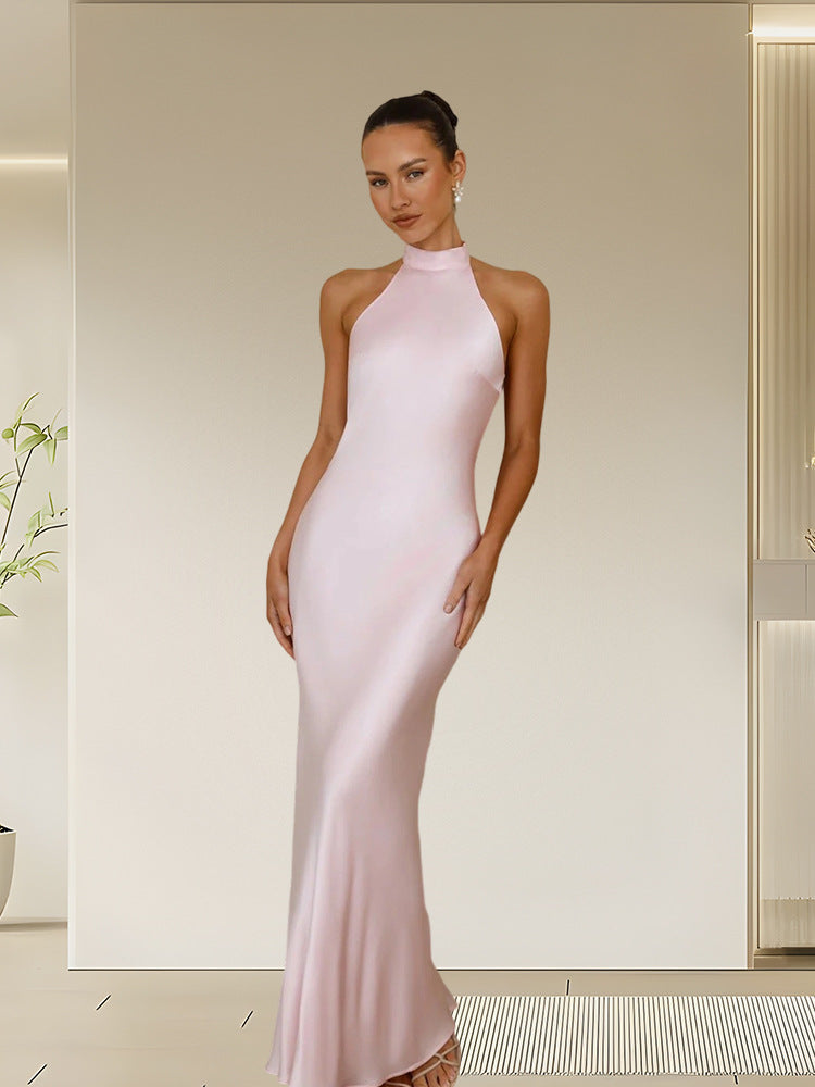Womens Stylish Halter-neck Fitted Dress With Tie Details