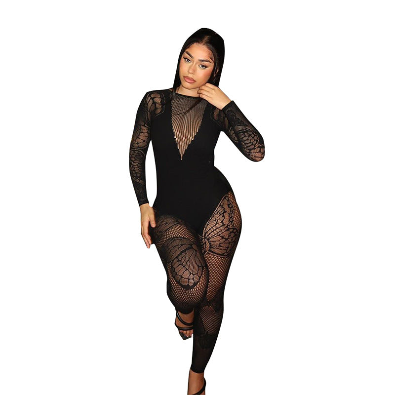 Fashion Street Butterfly Tight Long Sleeve One-piece Trousers