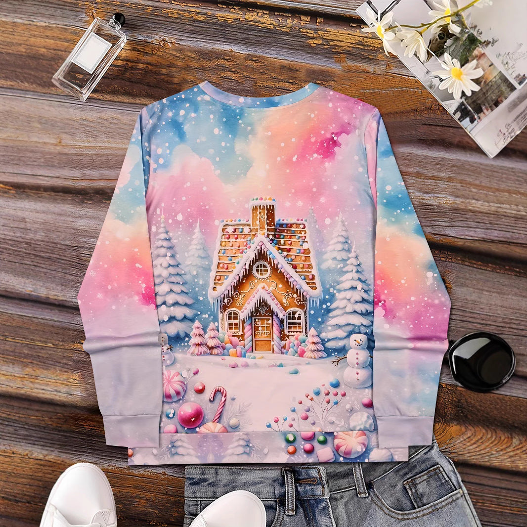 Jule-sweatshirt med julemanden og snefnug-grafik