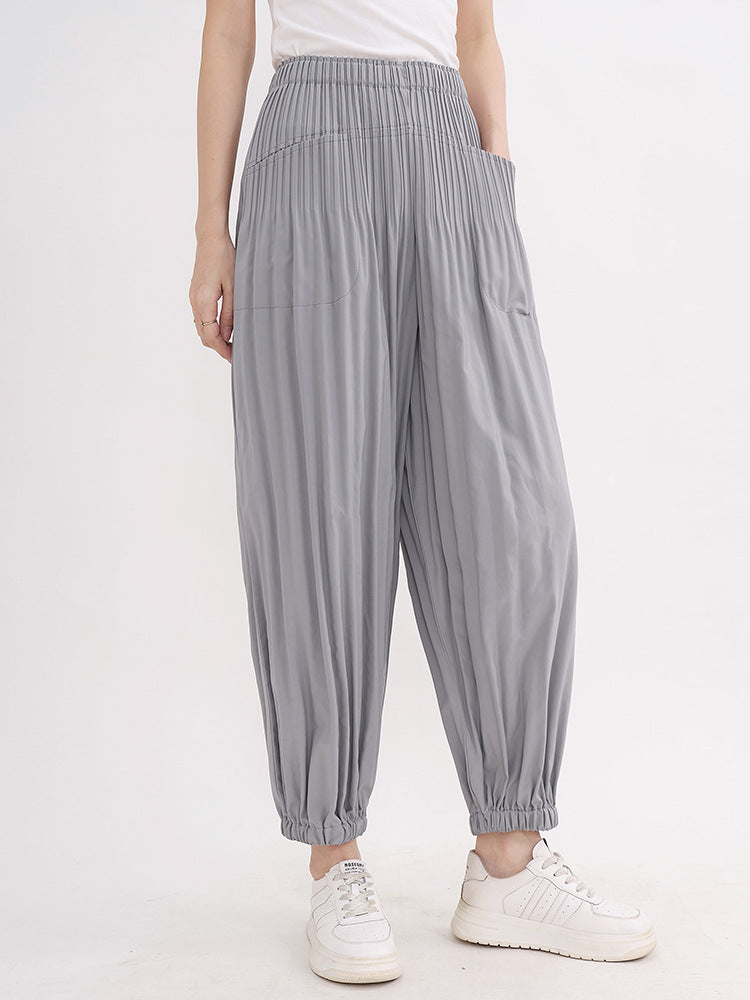 Pleated Overalls Women's Casual Versatile Design Sense Elastic Waistband Slimming Harem Skinny Pants