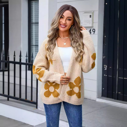 Women's Cardigan Flower Plus Size Sweater