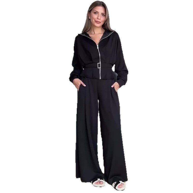 Womens Casual Elegant Two-piece Set Featuring A Long-sleeve Top And Pants