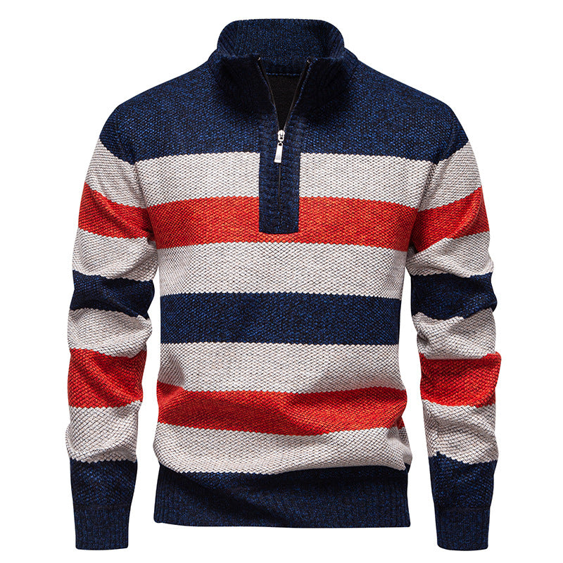 Herre Color-Block Termisk Sweater Med Stand-Up Krave Og Halv Lynlås, Fleeceforet