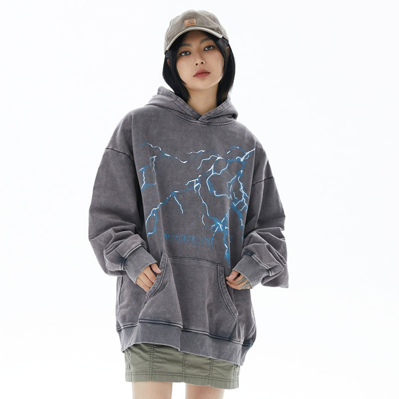 American Style Hip Hop Washed Oversize Hooded Sweater For Men