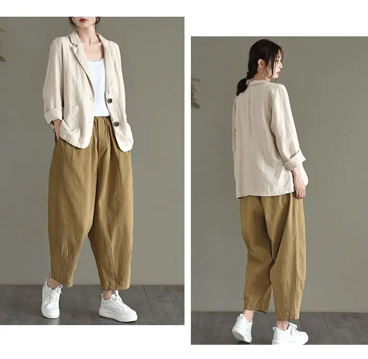 Women's Small Suit Jacket Spring Thin Casual Cotton And Linen