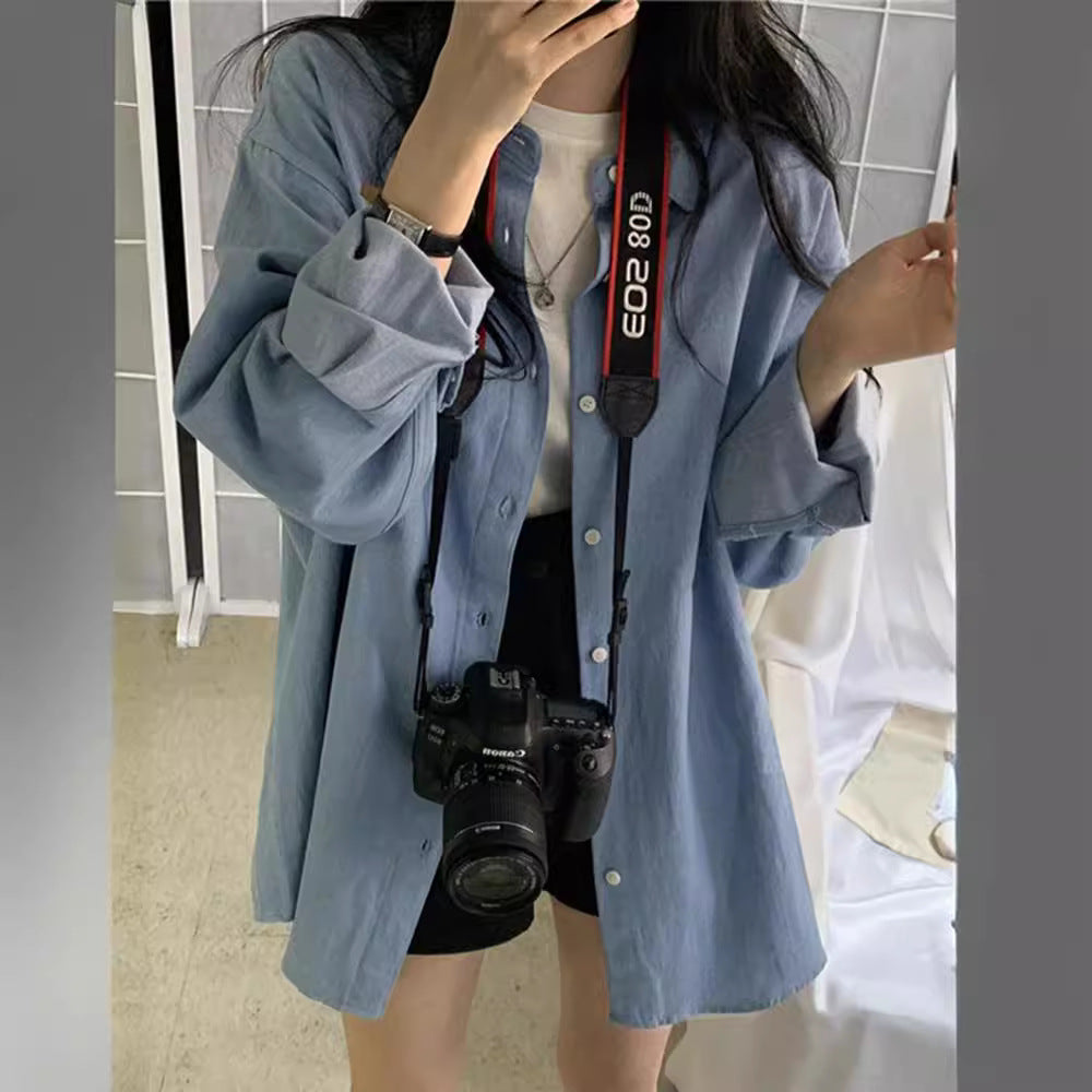 Women's Sun-proof Loose Mid-length Retro Lapels Shirt