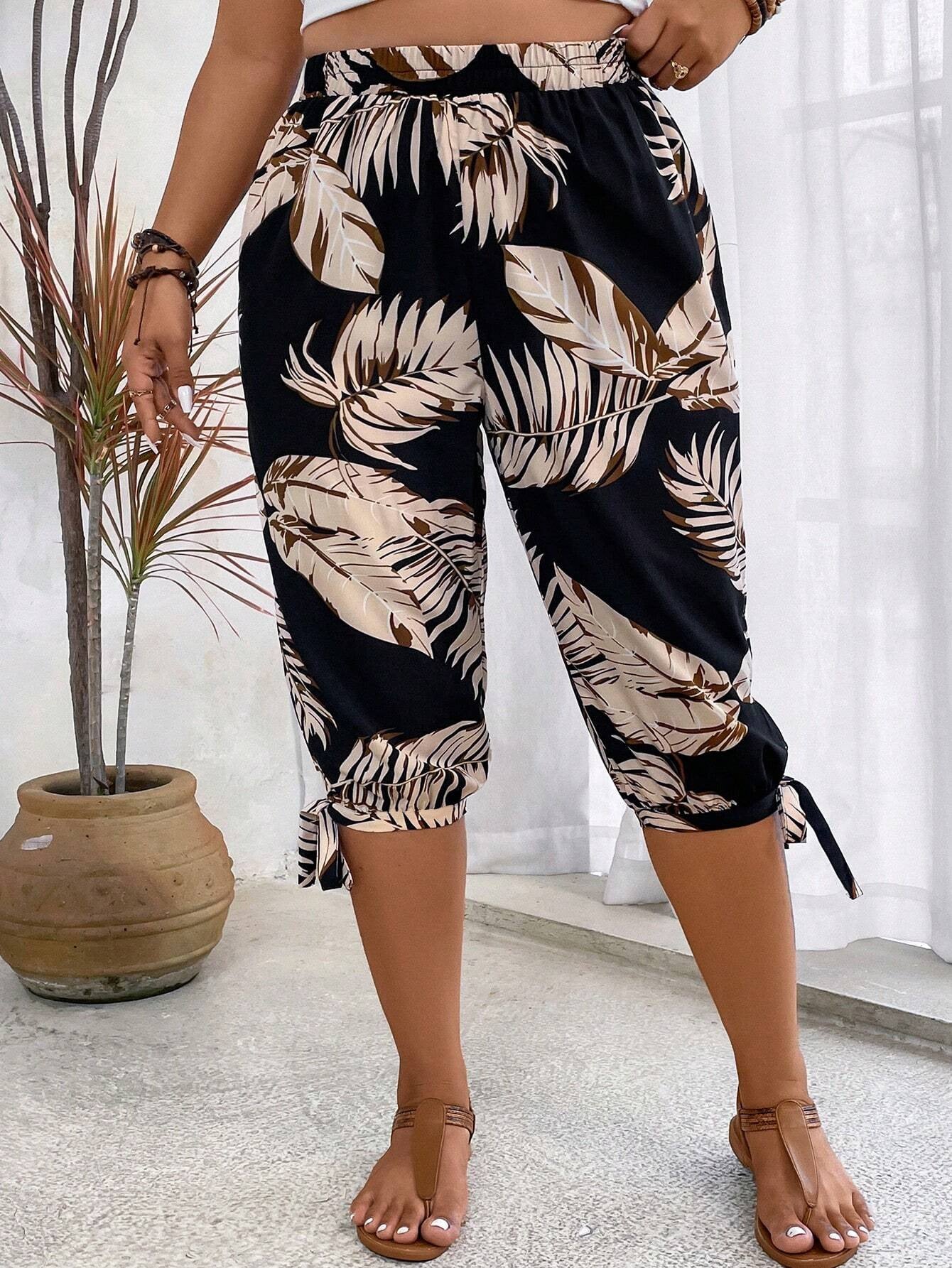 Plus Size Women's Printed Bandage Workout Leggings
