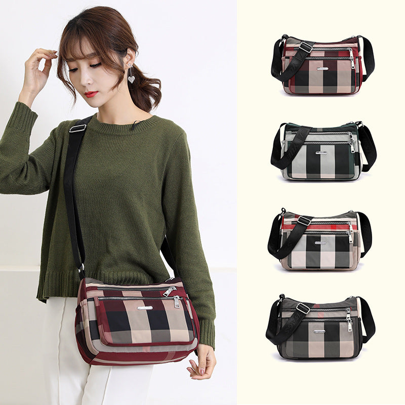 Crossbody Bag Nylon Large Capacity Crossbody Bag Atmospheric Check Shoulder Bag