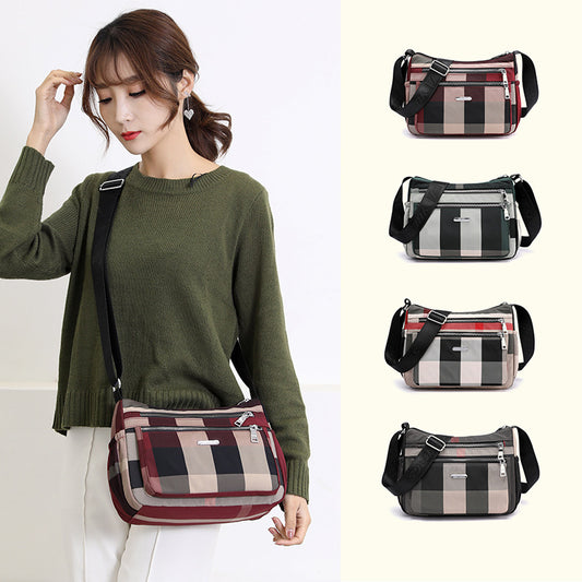 Crossbody Bag Nylon Large Capacity Crossbody Bag Atmospheric Check Shoulder Bag