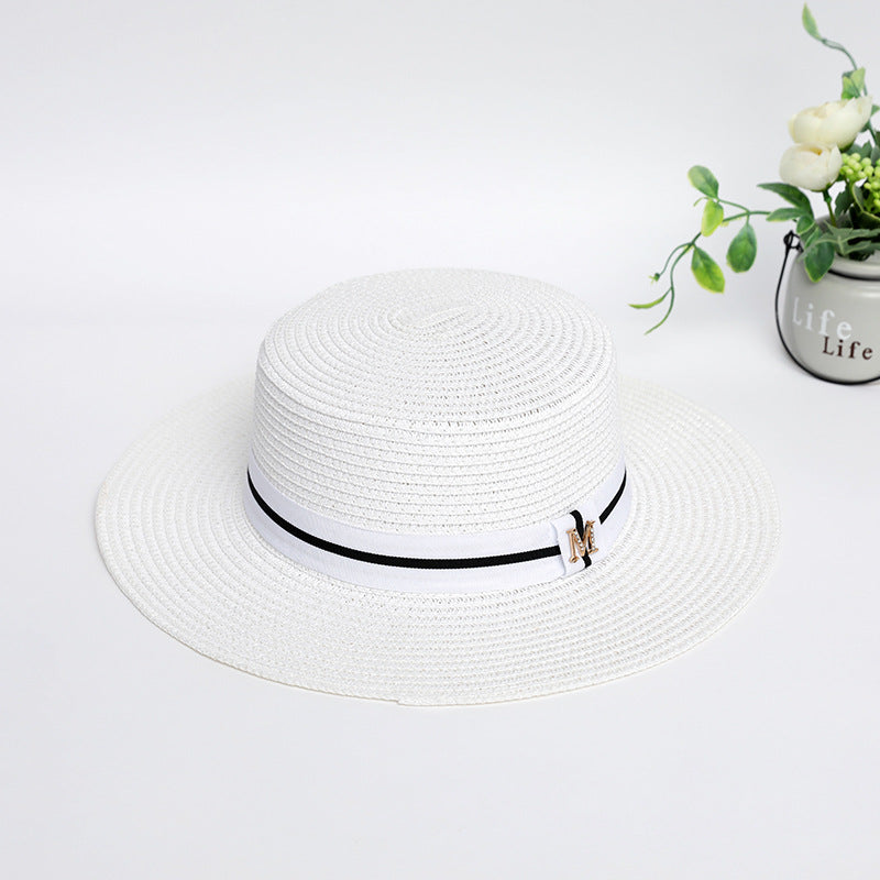 Rhinestone M Standard Flat Top Straw Hat Seaside Shade