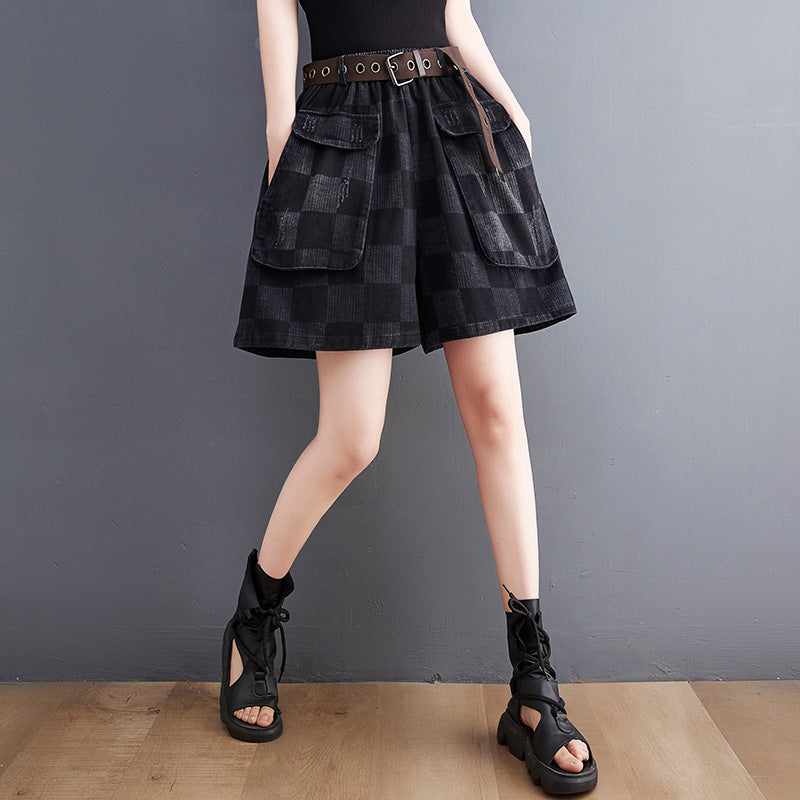 Women's Casual Large Pocket Summer Denim Shorts Without Belt