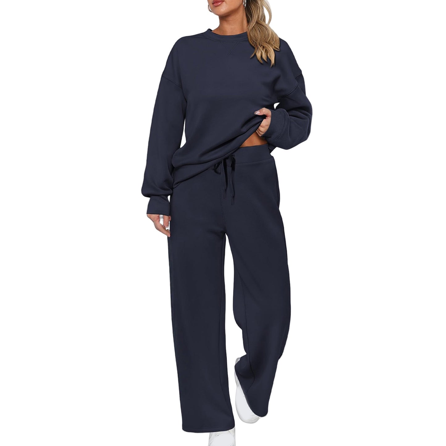 Long-sleeve Top And Casual Wide-leg Pocket Pants Sweatshirt Set