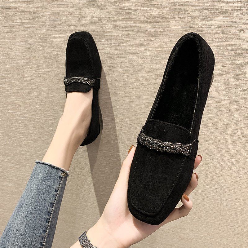 Women's Shoes With Rhinestone Square Toe Mid-heel Chunky Heel Shoes