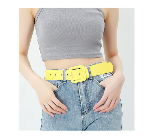 New Square Buckle Minimalist Candy Color Decorative Belt Women's Fashion All-match Jeans Casual Pants Wide Belt