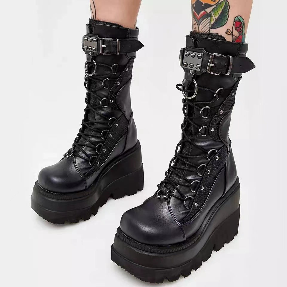 Women's Plus Size Round Toe Platform Wedge Boots