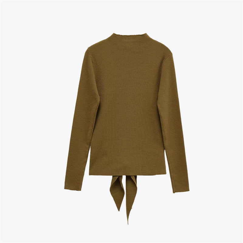 Women's Fashionable Slim Fit Long Sleeve Top With Bow Decoration