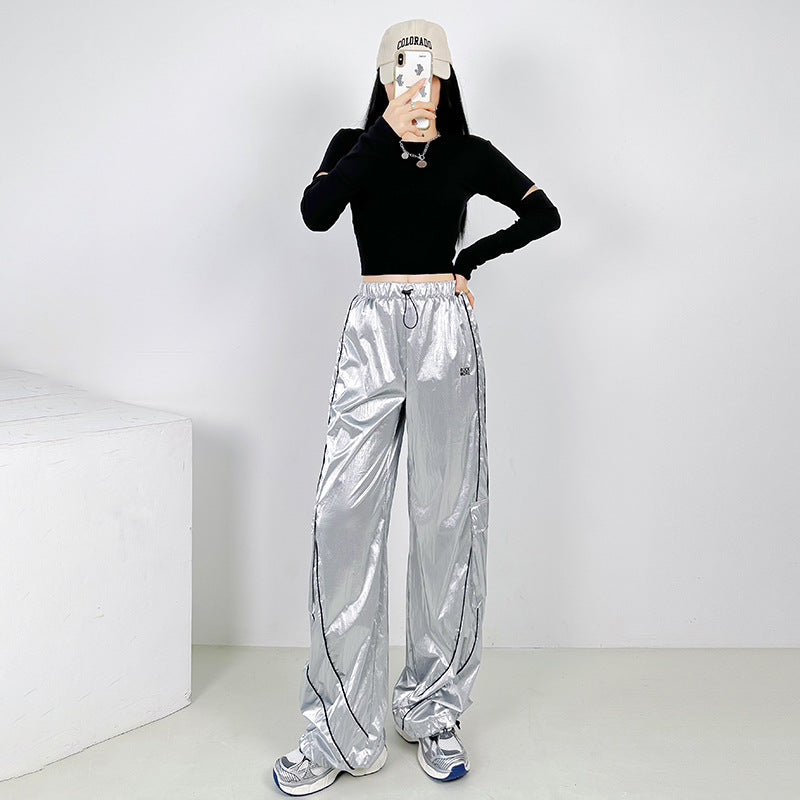 Silver Shiny Surface Pocket Overalls