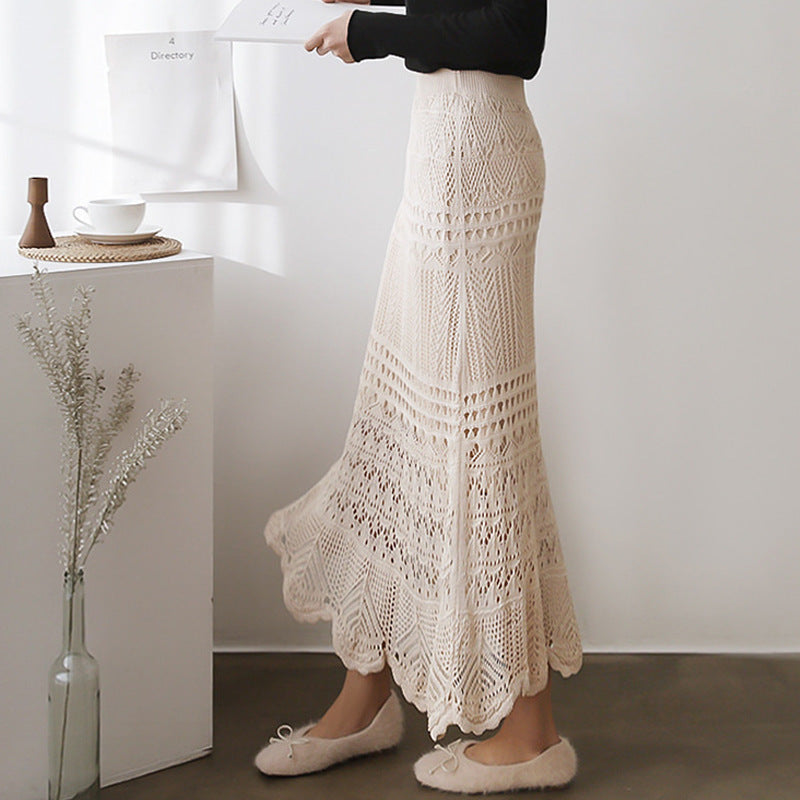 Loose Plus Size Crocheted Hollow Knit Hip-wrapped Mid-length Dress