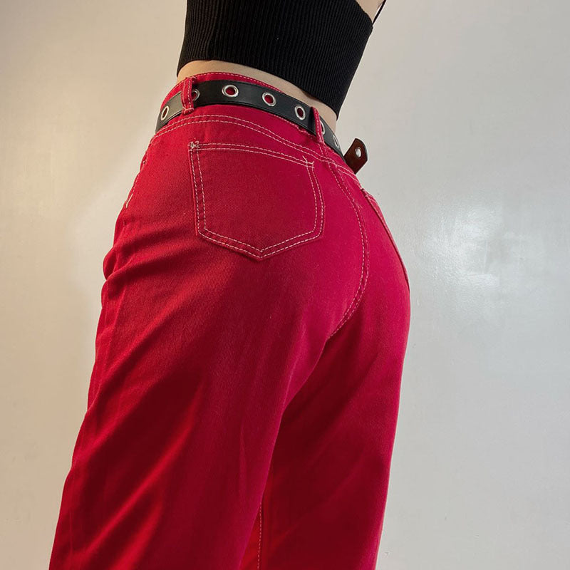 New Solid Color Retro American Street High Waist Straight Casual Pants