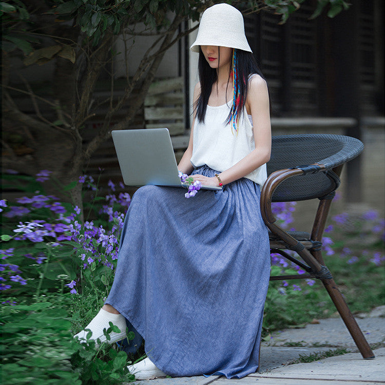 Women's Fashion Large Swing Artistic Cotton Linen Linen Tie-dyed Skirt