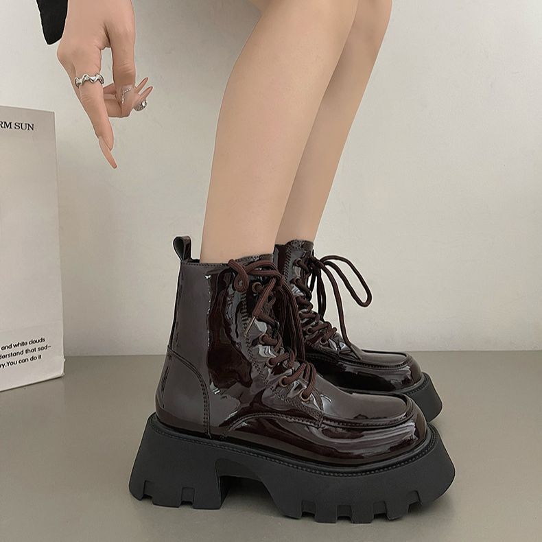 Black Vintage British-style Chunky-soled For Summer Thick-heeled Western Cowboy Ankle Boots