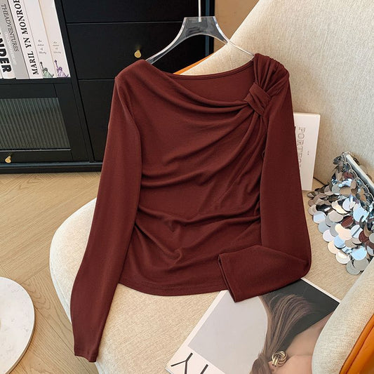 Long-sleeve Off-shoulder Base Top With A Bow Knot