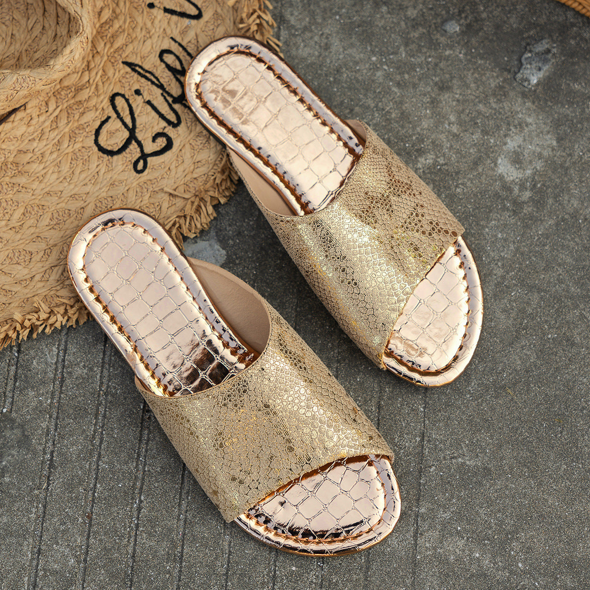 Fashion Snake Pattern Beach Slippers Women