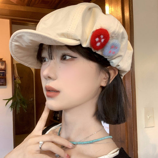 Japanese-style Retro Cotton And Linen Octagonal Cap Women's Summer Color