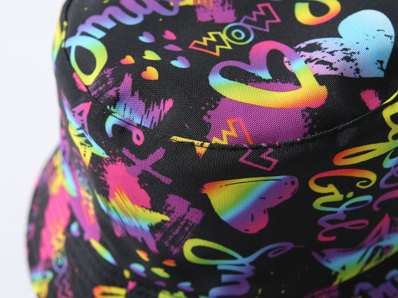 Spring Summer Heart Print Reversible Bucket Hat