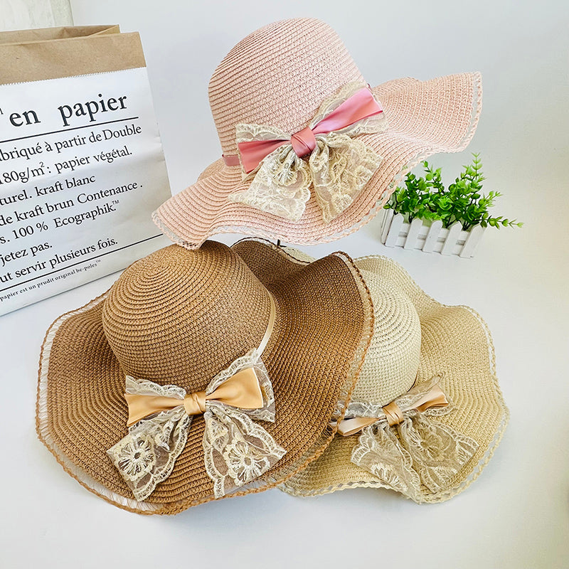 Women's Outdoor Large Brim Bow Straw Hat With Shade
