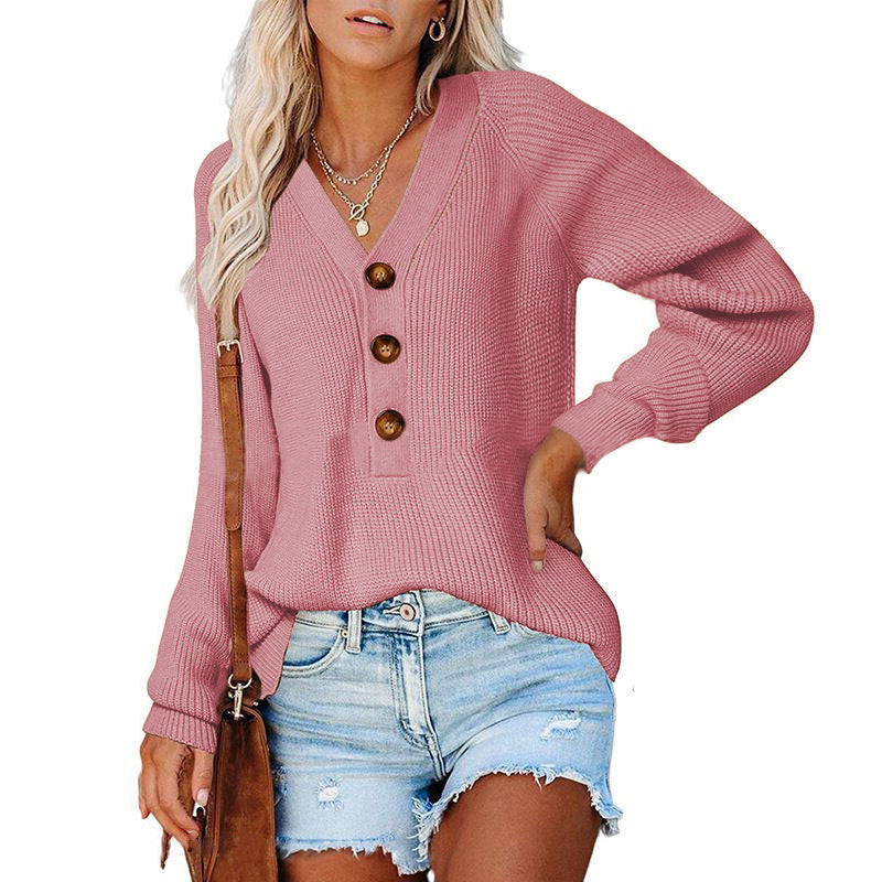 Ny knap Ny strikket V-hals-sweater til damer