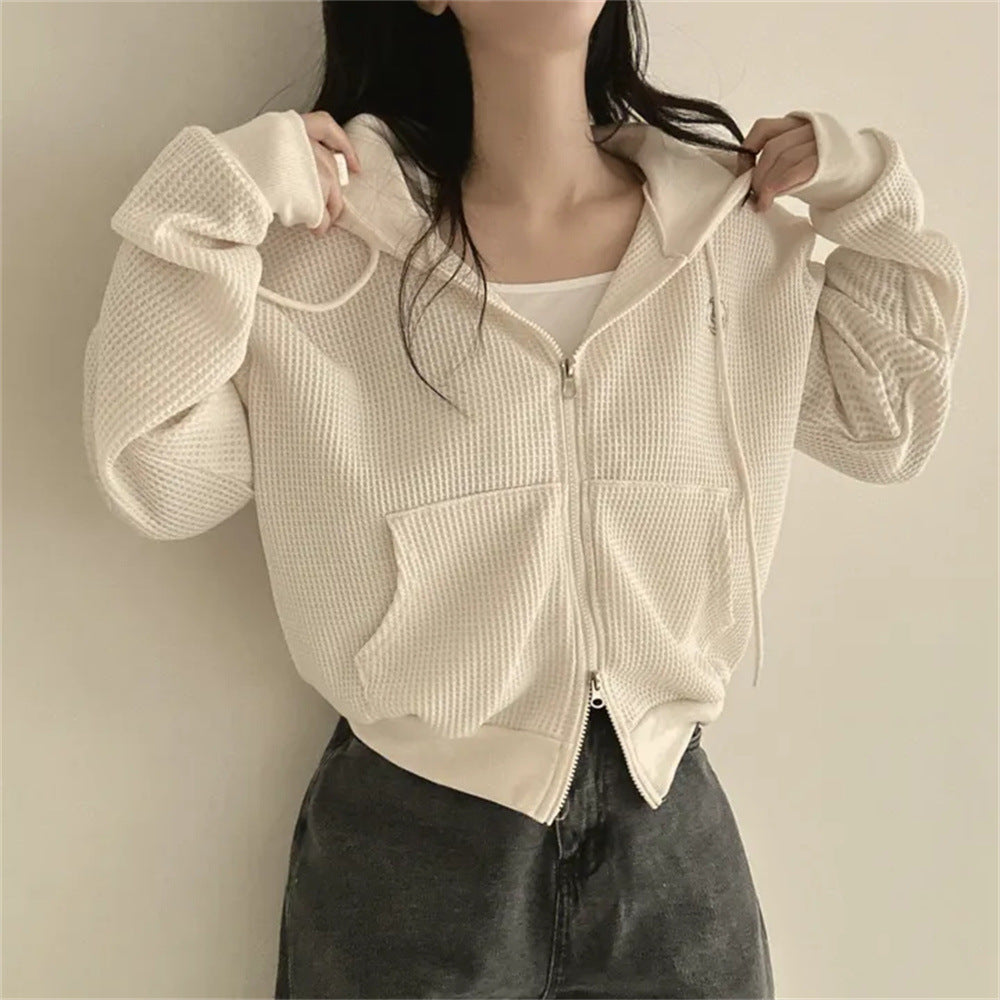 Korean Style Hooded Thin Waffle Sweater