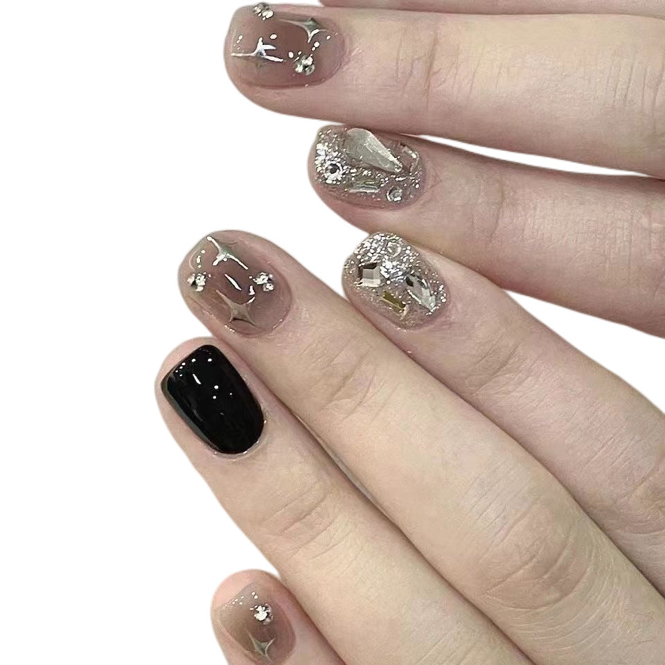Handmade Phototherapy Wear Armor Dark Black Rhinestone Nail Stickers