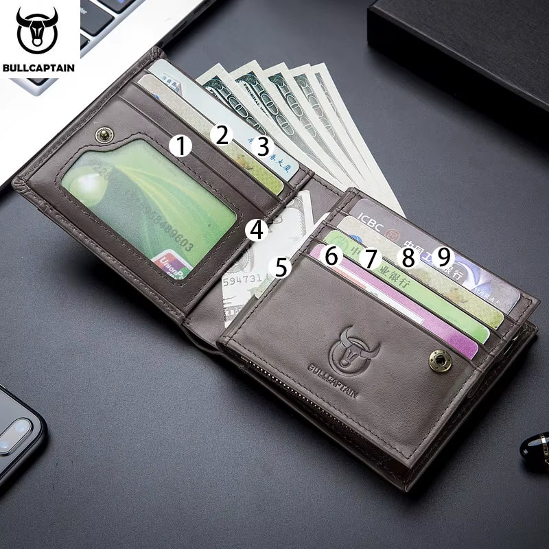 Genuine Leather Men'S Wallet Coin Purse Small Wallet Retro Short Wallet British Casual Multifunction Wallet