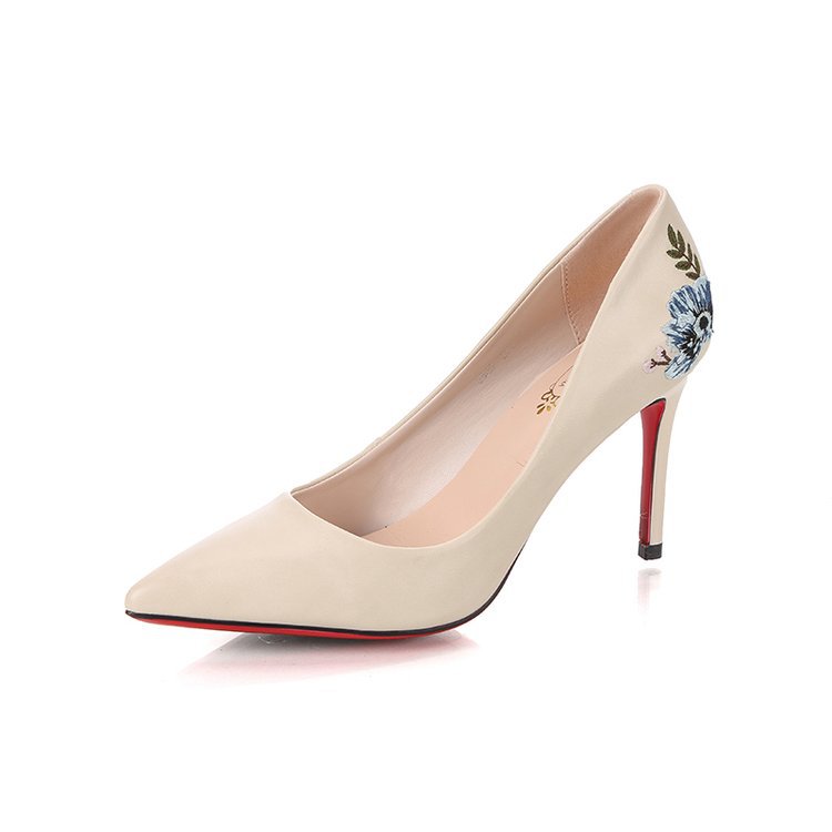 Women's Singles Shoes With Embroidered Pointed Toe And Stiletto Heel