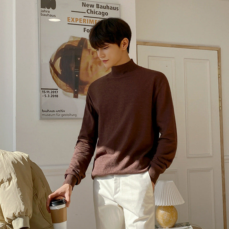 Korean Half Turtleneck Men's Thick Knit Sweater Pullover