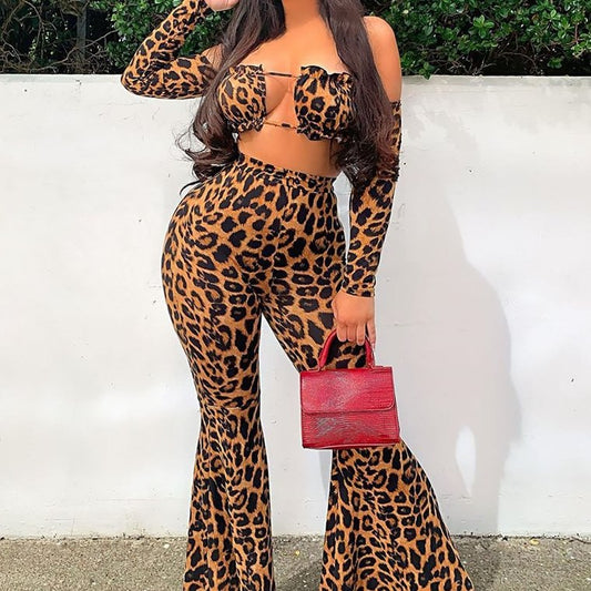 European And American Leopard-print Sleeveless Top With Long Sleeves