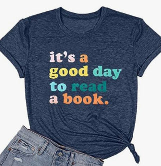 Bog Blomstret Trykt Farvet Bomulds T-shirt