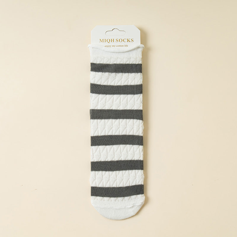 Elastic Kanekalon Striped Bunching Socks Women's Mid-calf Ins Breathable Mesh Loose Confinement Socks