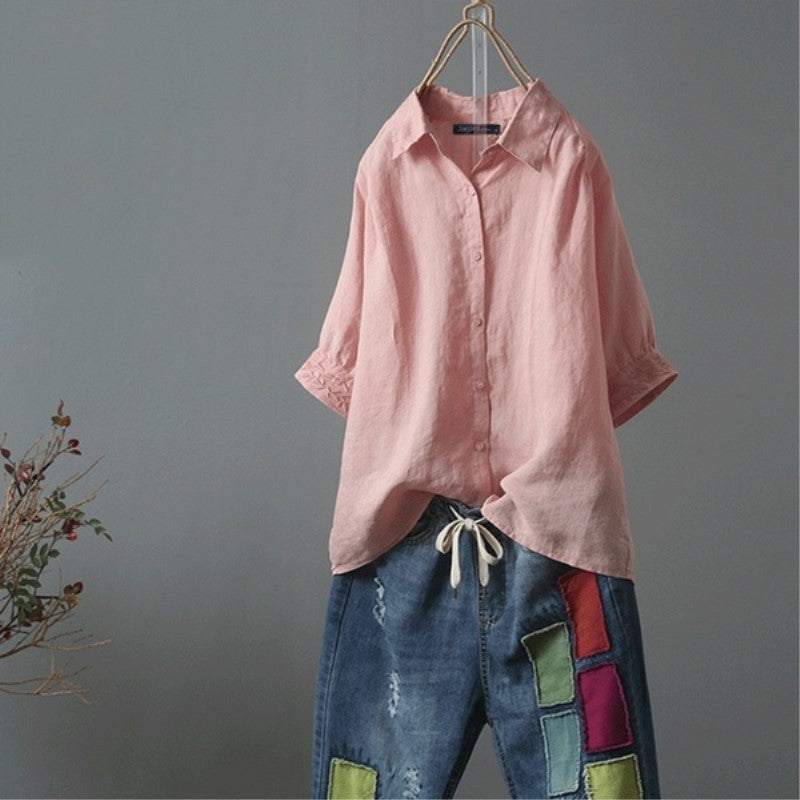 Versatile Casual Single-breasted Lapel Short-sleeve Shirt