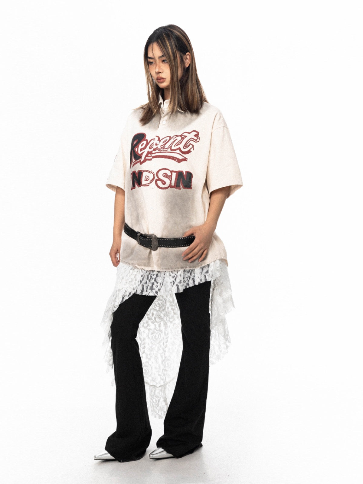 Wu Lekvar American Tie-dye Letter Print Shirt