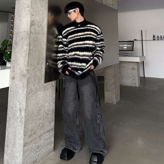 Mohair Blue And White Striped Sweater For Men And Women