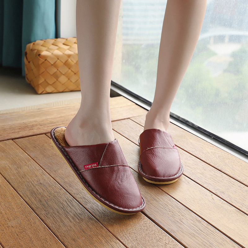 Winter Home Warm Non-slip Leather Slippers