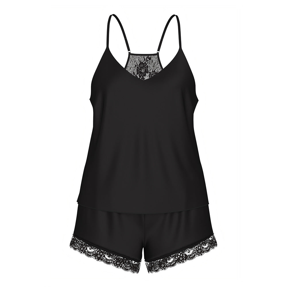 Lace-Panel Jumpsuit Shorts Loungewear Set