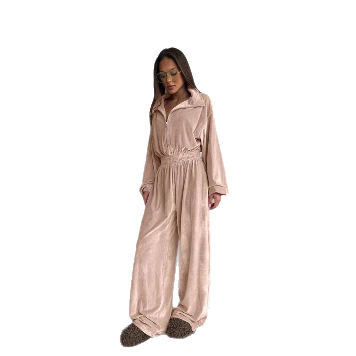Women's Casual Half-Open Front Set With Elastic Waist