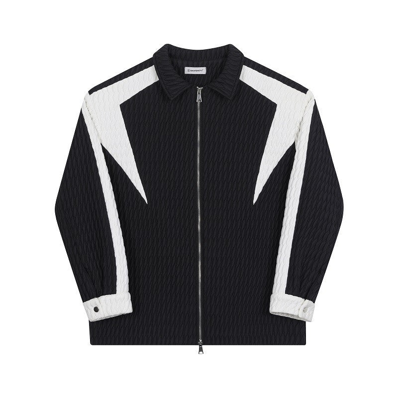 Men's Color Blocking Double Zippered Cotton Coat