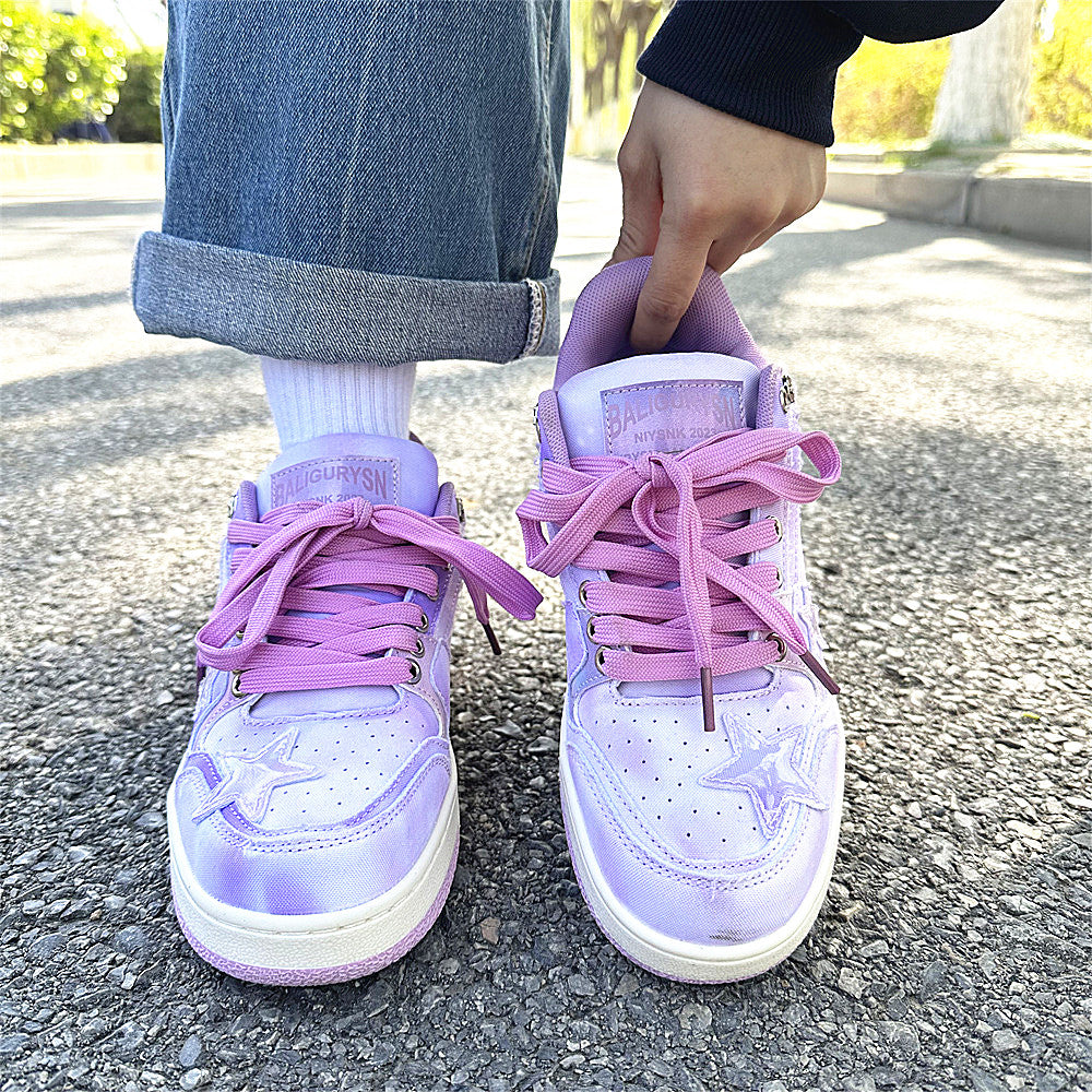 Female Ins Super Hot Low Top Starry Sky Purple Skateboard Shoes