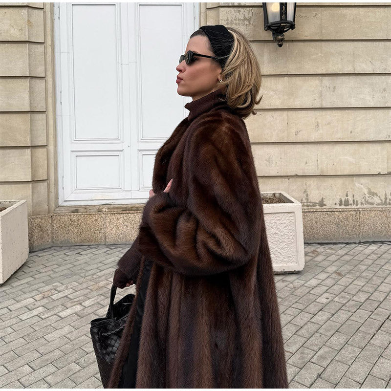 Elegant Sophisticated Long Faux Fur Coat